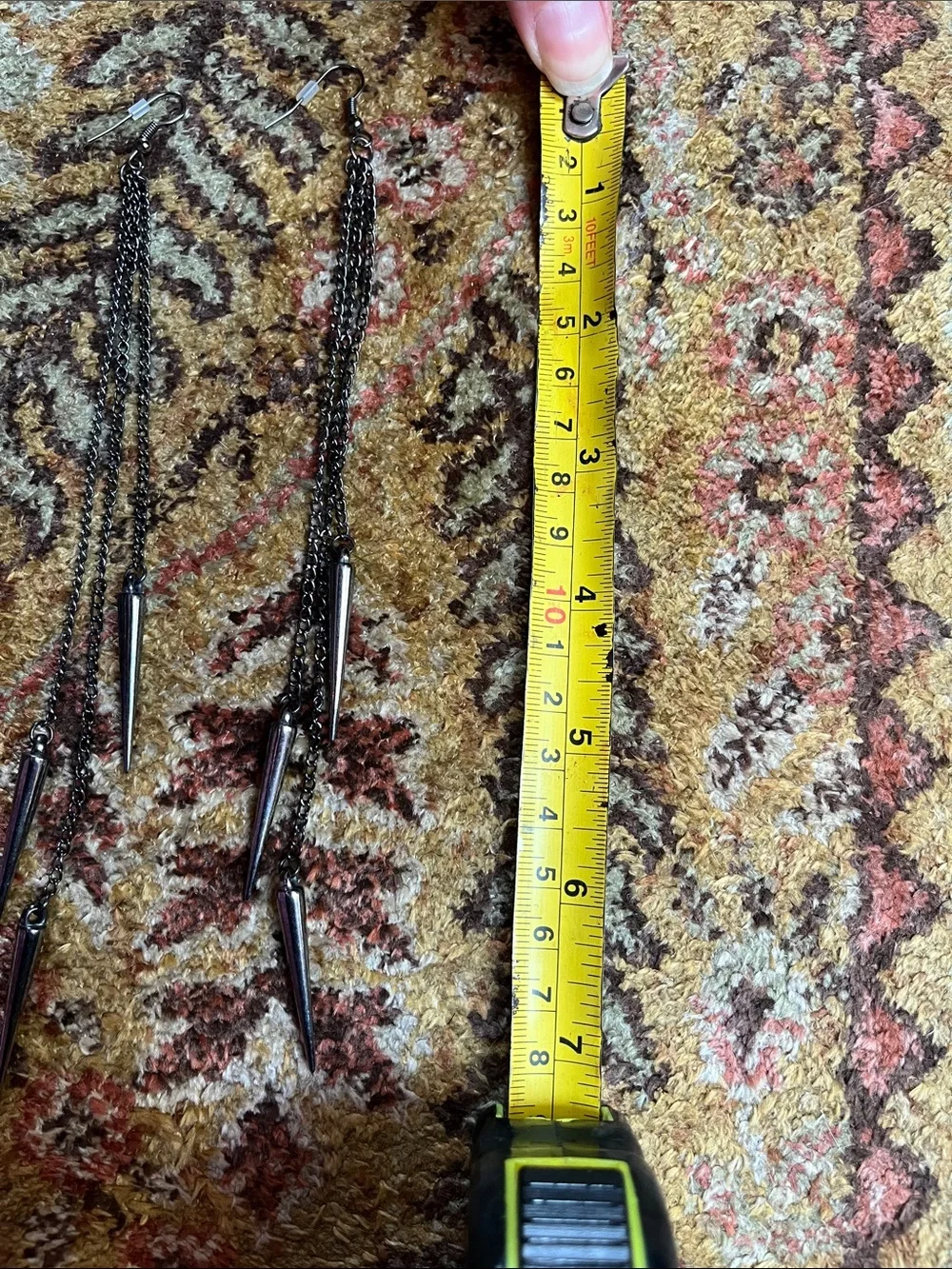 Goth grunge long dangle gunmetal silver tone spiked earrings